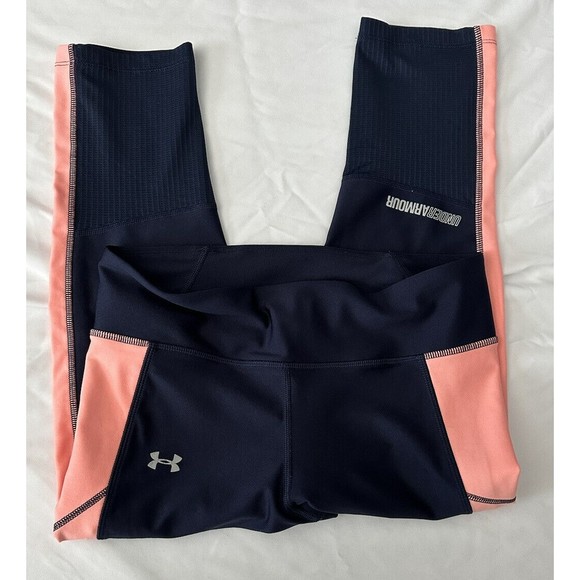 Under Armour Ladies Blue Pink Activewear Capri Pants Leggings 19” Inseam Workout - Picture 2 of 4